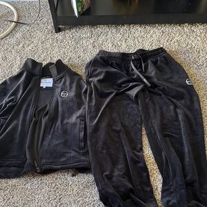 Sergio Tacchini Black Velour Track Jacket & Pants Set